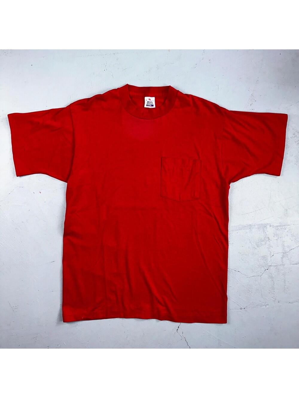 BVD 90s USA VTG T Shirt Red No Print Lot 1 Single Stitch Basic Tee Simple